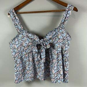 NWT American Eagle Blue Floral Cottagecore Tie Front Crop Cami Top Womens Size L